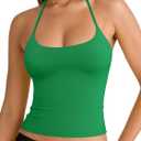 REORIA Women's Sexy Halter Backless Double Lined Tank Top Y2k Trendy Camisole Crop Tops (S)