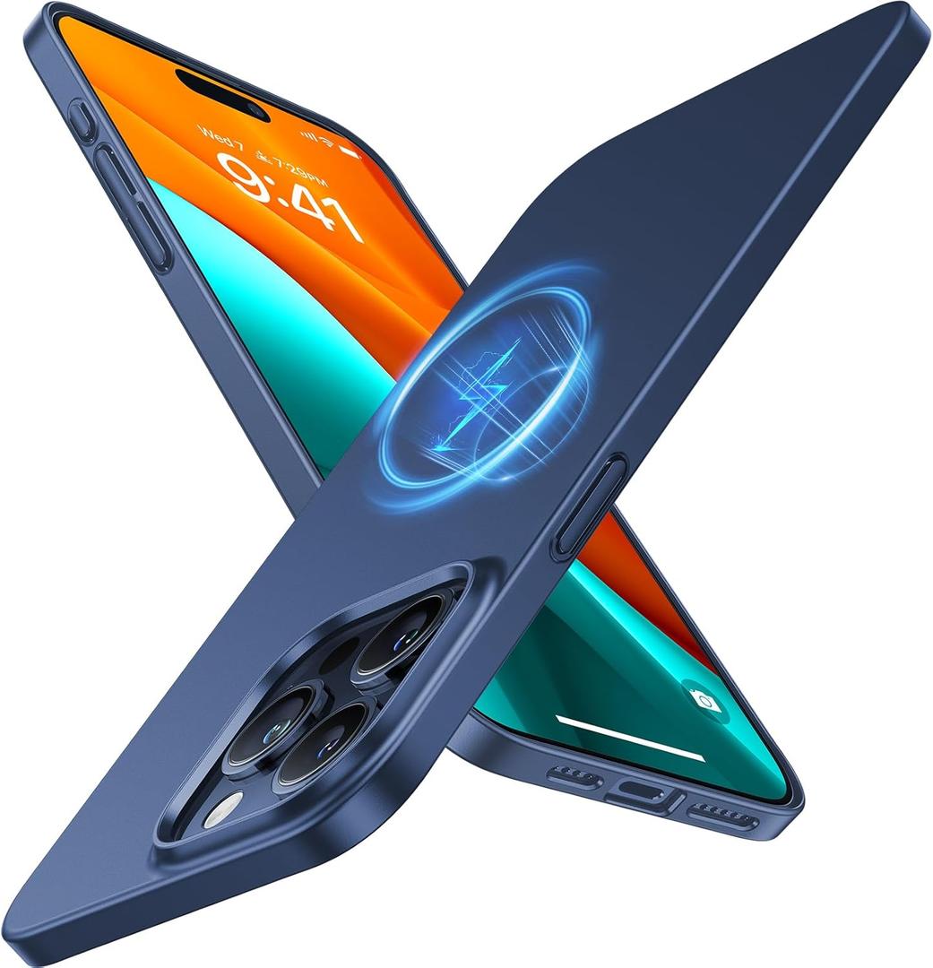 TORRAS Magnetic Slim Fit Designed for iPhone 15 Pro Case 2023, [Compatible with MagSafe] [Ultra Thin] Protective Matte Hard PC Cover Anti-Scratch Phone Case for iPhone 15 Pro, Navy Blue