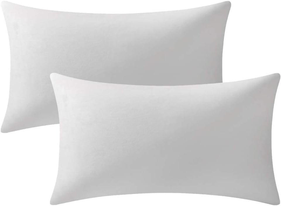DEZENE Decorative Pillow Cases 12x20 White (Covers ONLY) : 2 Pack Cozy Soft Velvet Rectangular Throw Pillow Covers for Farmhouse Home Decor