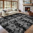 Area Rugs for Living Room 8x10 Black Grey Fluffy Rug,Super Fuzzy Fur Bedroom Carpet for Boys Dorm Office Nursery Modern Home Decor