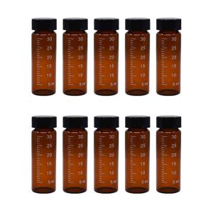 PENCK 10pcs 30ml/1oz Little Brown Glass Bottle Vials with Black Screw Cap, Small Graduated Sample Container, Empty Leak-Proof Storage Test Vials for Sample Capture and Storage
