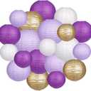 Paper Lanterns Party Decorations, Hanging Round Chinese Lanterns for Graduation Bachelorette Purple Birthday Decorations Pack of 20 Purple Gold