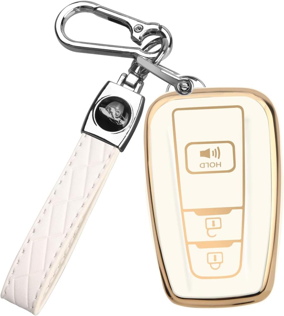 MILD EAST for Toyota 4Runner Key Fob Cover with Keychain Compatible with 2016-2024 RAV4 Camry Prius Prado Highlander Avalon (White)