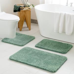 MIULEE Bathroom Rugs Sets 3 Piece Including U Shaped Toilet Rug - Soft Absorbent Bath Mats Set with Non Slip Rubber Backside, Machine Washable - Sage Green, 20"x30"+16"x24"+U 20"x24"