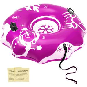 COVACURE 55" Snow Sled Extra Large Snow Tube - Thickened Inflatable Sleds for Adults, Heavy Duty Snow Tube with Reinforced Grab Handle & Rope, Snow Play Gear for Sledding and Skiing (Pink)