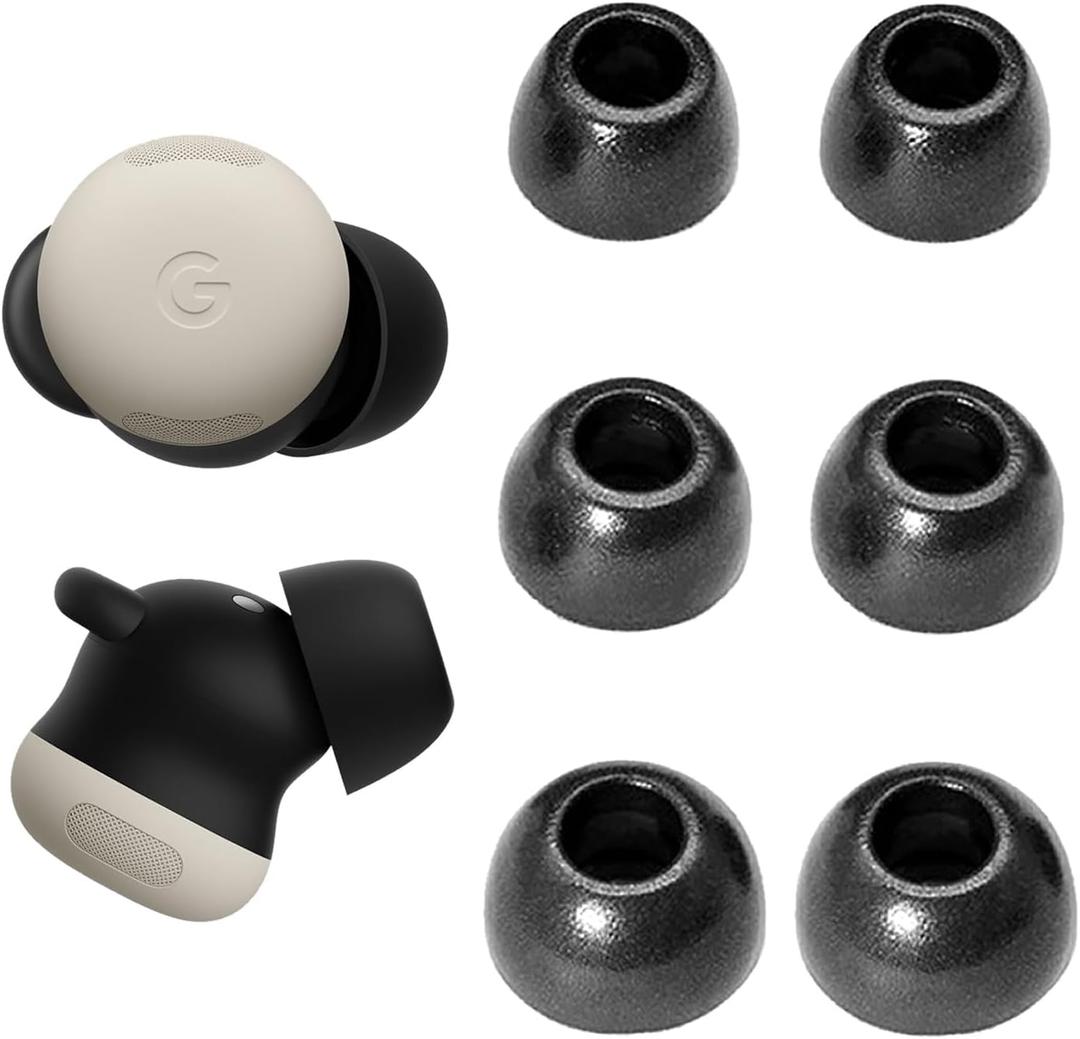 A-Focus for Pixel Buds Pro 2 Memory Foam Ear Tips, 3 Pairs Replacement Comfortable No Silicone Pain Fit in Case Eartips Cover Compatible with New Google Pixel Buds 2 Pro Black L/M/S