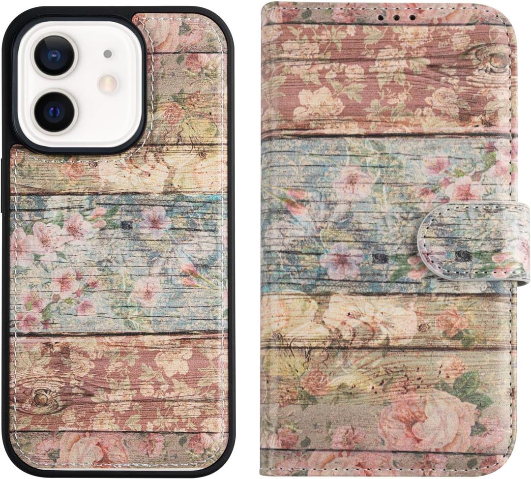 LUMARKE Designed for iPhone 12 Wallet Case, iPhone 12 Pro Case - Flip Folio Cover - 4 Card Slots Holder - Leather Magnetic Kickstand - Shockproof Protective Phone Case 6.1" Classic Flower Garden