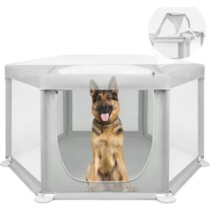 69.3"x69.3"x34.65" Extra Large Dog Playpen Indoor, Tall Puppy Playpen with Removable Roof, Sturdy Fabric Dog Pen for Medium to Large Pets, Spacious Hexagonal Pet Playpen Indoor for Comfort & Security