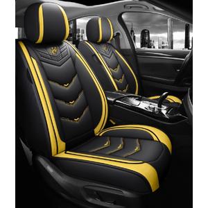 Comfortable Leather Auto Car Seat Covers Front & Rear Seat Protector Fit Sedan SUV 5 Seats Full Set Universal Fit (Black and Yellow, Full Set)
