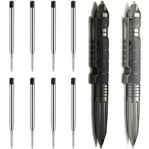 Origin-Joy 2 Pack Tungsten Steel Military Tactical Pen Set, Multifunctional EDC Self Defense Pen With 8 Ballpoint Refills (Black & Gray)