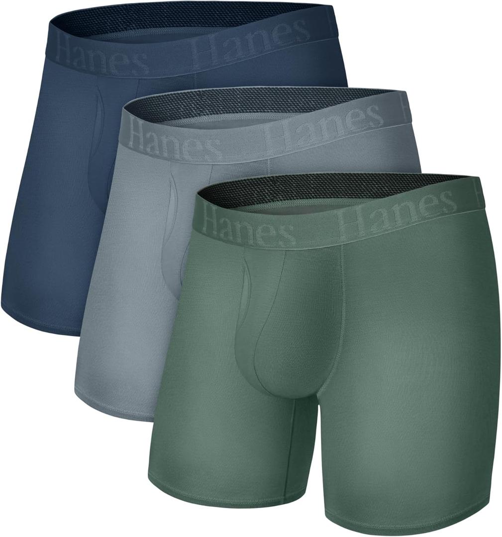 Hanes Men's Underwear, SuperSoft Viscose from Bamboo, 3-Pack, Sexy Men's Underwear, Short or Regular- Leg Boxer Briefs (Medium, Grey/Green/Navy)
