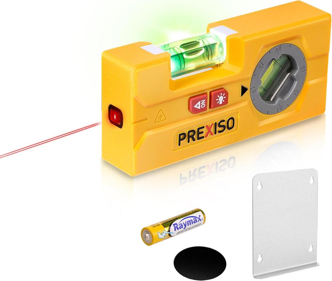 PREXISO 2-in-1 Line Laser Level - Mini Torpedo Level with Light, 3-3/4 inch Rotatable Magnetic Pocket Level & 30Ft Laser Line Leveler Tool for Hanging Picture, Wall Marking Painting, Home Renovation
