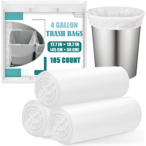 Small Trash Bags 4 Gallon - 105 Count 4 Gallon Trash Bag, Unscented Small Garbage Bags Bathroom Trash Bags, White 4 Gal Small Trash Can Liners
