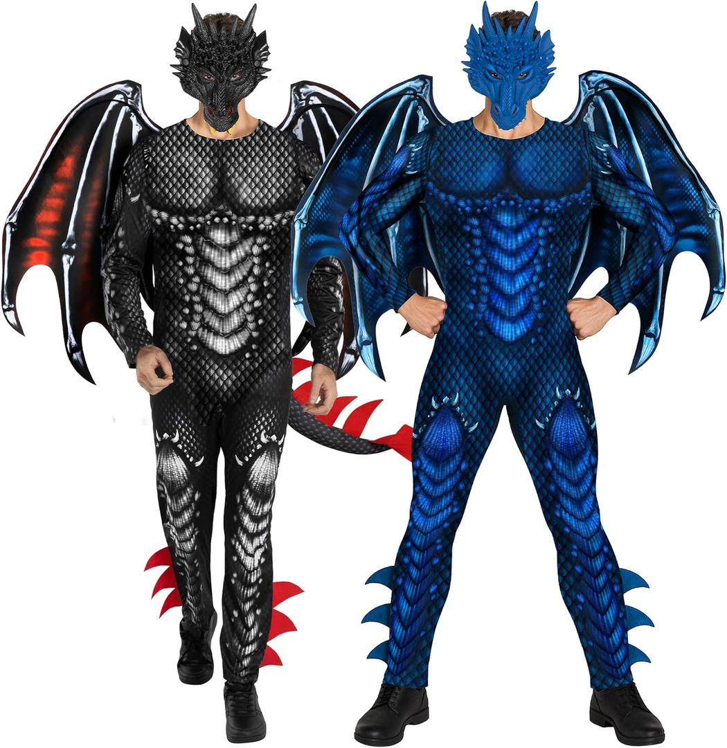 Morph Dragon Costume Adult (2 Colors),Mens Dragon Costume for Adults Jumpsuit Halloween Costumes for Men (Medium, Black)
