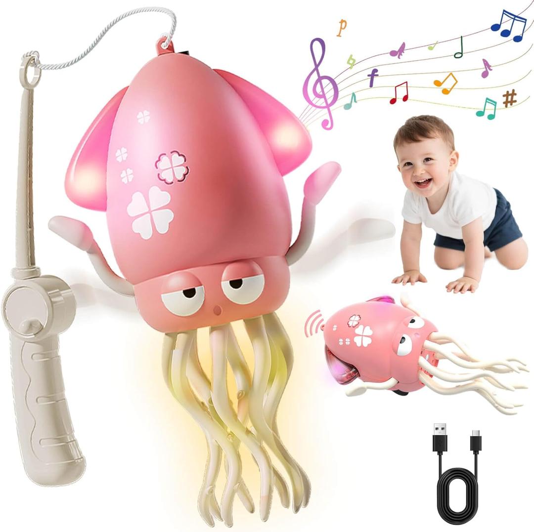 Dolanus Dancing Octopus Baby Toys - Electric Crawling Squid, Tummy Time Musical Toys, Montessori Sensory Walking Learning for Babies 6-12 Months, Birthday Gifts for Boys Toddlers 1 2 3 4 Year Old