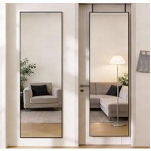 DUMOS 47x14 Full Length Mirror Over the Door, Wall Mounted Full Body Mirror, Door Hanging Metal Aluminum Alloy Frame Dressing Mirror for Bedroom, Living Room, Entryway, Black