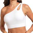Womens Bikini Tops Push Up Bathing Suit Top One Shoulder Swimsuit Tops Full Coverage Swim Top Only (Small, White)