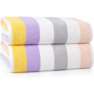 YiLUOMO Yellow Striped Pattern Hand Towels Set of 2 100% Cotton Highly Absorbent Soft Colorful Hand Towel for Bathroom 13 x 29 Inch