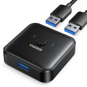 iDsonix USB 3.0 Switch 1 in 2 Out(2 in 1 Out) Bi-Directional, USB Switch 2 Computers Share 1 Device for Printer,Scanner,Keyboard, USB Sharing Switch with 2pcs A to A 3.3ft Cables