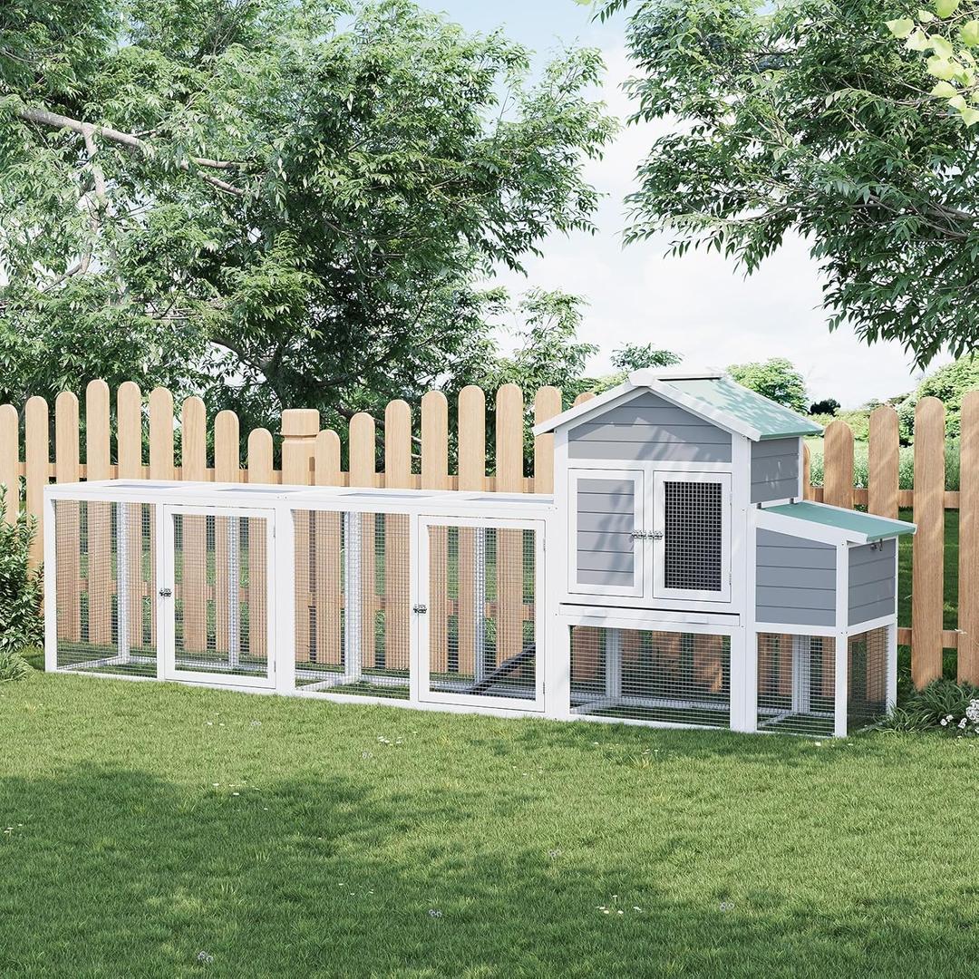 Large Chicken Cage with Waterproof and UV-Resistant Roof, 122" Wooden Chicken Coop with Nesting Box, Sliding Tray & Ramp, Hen House Poultry Cage for Backyard, Farm