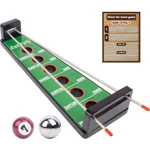 Shoot The Moon Game, Large 17.5 inches,Classic Desktop Games, Solid Wood Board with Metal Ball and Rods, Billiard Style,Retro Balancing Game for Family And Bar (Green)