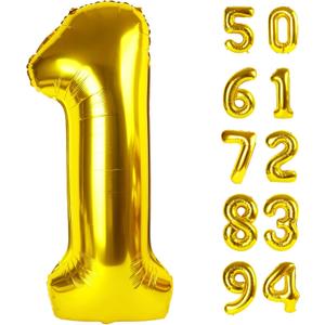 40 Inch Gold 1 Balloon for First Birthday, Gold One 1st Number Balloon Birthday Decorations, 10th 21st, Giant Number 1 Balloon