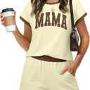 ASTANFY Mama Shirt Womens 2 Piece Skort Set Color Block Short Sleeve Top Lounge Matching Pajama Sets Casual Summer Outfit
