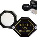 10x Magnifier Jewelry Loupe 20.5mm Triplet Lens Optical Glass Pocket Gem Magnifying Tool for Jeweler, Stamp Philatelist, Coin Numismatic, Achromatic Black Hexagonal Design Kit Set