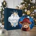 3 x Highland Cow Christmas Ornament 2025  Cute Farm Animal Ceramic Ornament with Red Hat & Scarf, Rustic Farmhouse Country Christmas Tree Decoration, Cow Lover Gift, Holiday Keepsake Ornament