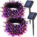 Joomer 2 Pack Orange Purple Halloween Solar String Lights, Total 144 FT 400 LED 8 Modes Waterproof Solar String Lights Outdoor for Halloween Decorations