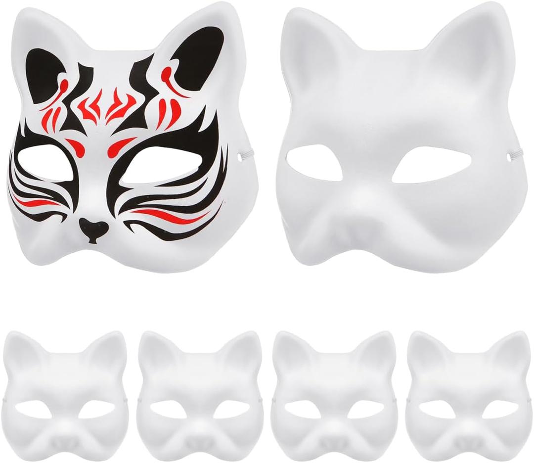 2 x Cabilock 6Pcs Blank Cat Masks 7.08X6.69 Inches Paper Animal Masks for Painting Diy Crafts Halloween Party Cosplay Half Face Mask with Straps