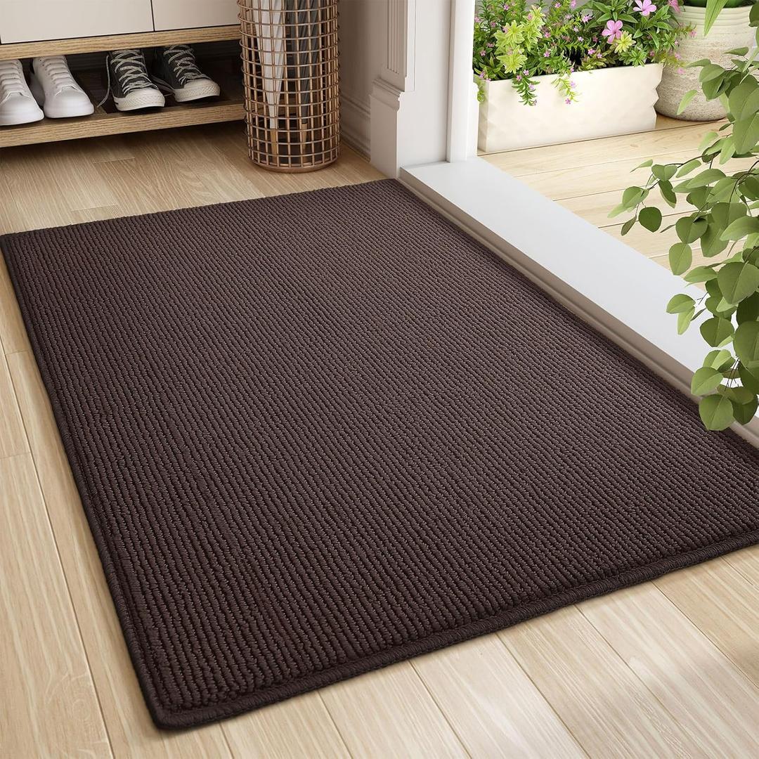 Color&Geometry Front Door Mat Indoor Entrance, 19.5"x35.5" Standard-Sized Inside Doormat for Entryway Non Slip, Dirt Trapper Absorbent Entry Rug Washable, Brown (Rolled-up NO Creases)