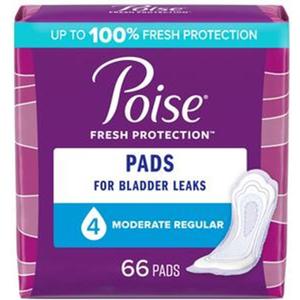 Poise Incontinence & Postpartum Pads for Bladder Leaks, 4 Drop Moderate Absorbency, Regular Length, 66 Count