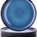 LERATIO Ceramic Dinner Plates Set of 6,10.5 Inch Reactive Glaze Porcelain Plates, Modern Shape Dinnerware Dishes Set for Kitchen,Microwave&Dishwasher&Oven Safe, Scratch Resistant-Blue