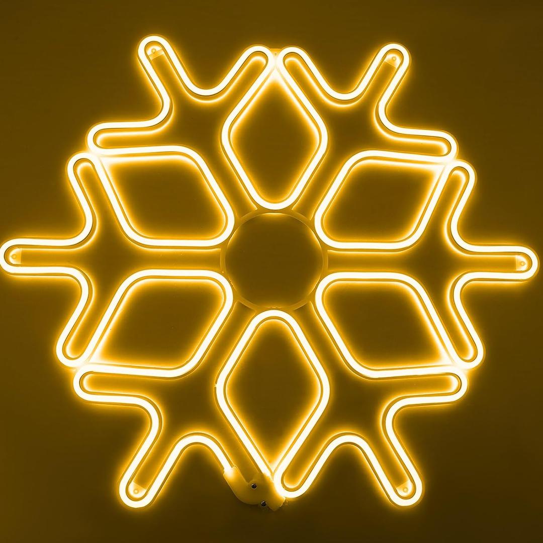 VIHOSE 3 Pcs 24 Large Lighted Snowflake LED Christmas Snowflake Hanging Light Giant Snowflake Sculpture Lights Snowflake Silhouette Christmas Party Decorations for Window Porch Yard Tree(Yellow)