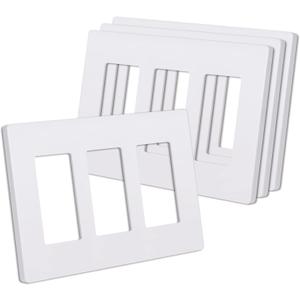 CML Matte White 3-Gang Decorator Screwless Wall Plates, 4 Pack Light Switch Covers, Standard Size 4.68 X 6.54, Scratch and Impact Resistant, Hidden Screws, Polycarbonate