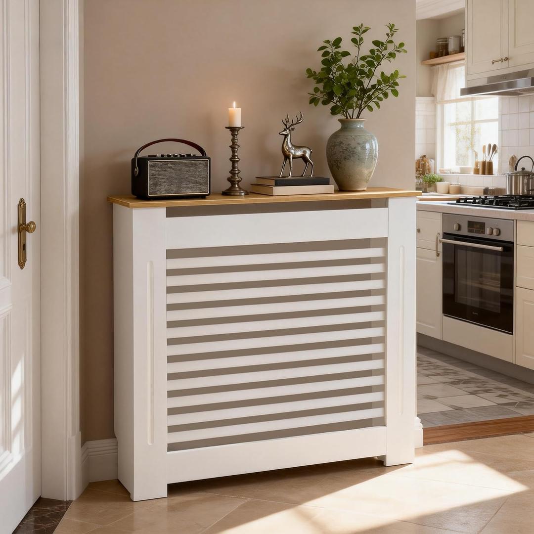Wisfor Deep Tall Radiator Cover Cabinet: External 36.4inch Height Heater Covers with Natural Wood Texture Top - Inner 35.6inch Thickened MDF Radiator Shelf for Home (Horiz‌-M 35.6x41.3x7.1in)