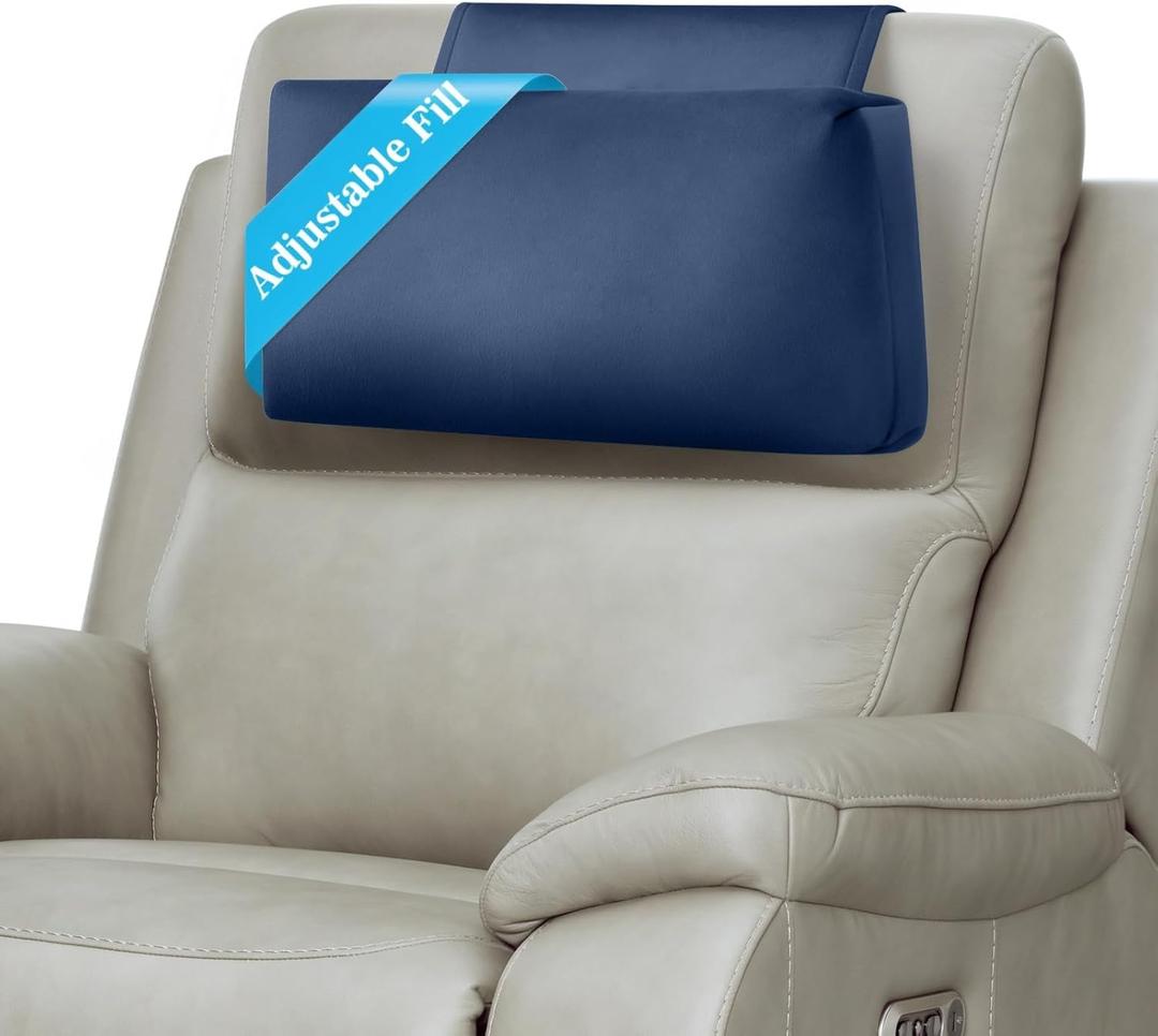 Recliner Headrest Pillow, Adjustable Comfort Neck & Head Support Pillow, Soft Velvet Non-Slip Headrest for Pain Relief & Relaxation, Ideal for Recliner, Couch, Chair, Sofa (Navy Blue)