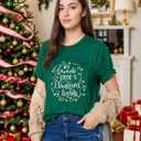 Christmas Shirts for Women 2025 Christmas Crew Shirt Xmas Lights Graphic Tshirt Holidays Short Sleeve Tops (Green)