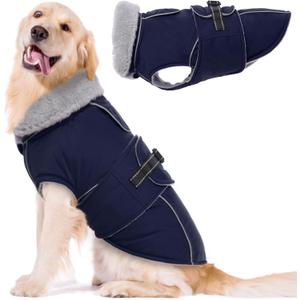 Lelepet Warm Dog Coat Waterproof Dog Jacket for Dogs Reflective Fleece Vest with Adjustable Buckle Hook & Loop Windproof Cold Weather Coats for Dogs, Navy Blue, XL