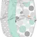 SwaddleMe by Ingenuity Original Swaddle, 100% Cotton, Improves Sleep & Calms Startle Reflex, 0-3 Months, 2-Pack - Floating Geo