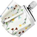 Cuby UV Sun Umbrella Compact Folding Travel Umbrella Auto Open and Close for Windproof, Rainproof & 99.9% UV Protection Parasol with Black Anti-UV Coating (New Butterfly flower)