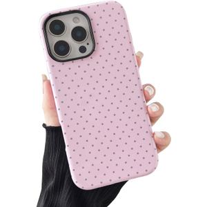 Compatible with iPhone 15 Pro Case, Fashion Cute Polka Dot Pattern Aesthetic Design for Women, Soft TPU and Hard Back Shockproof Phone Case for iPhone 15 Pro 6.1 inch, Pink