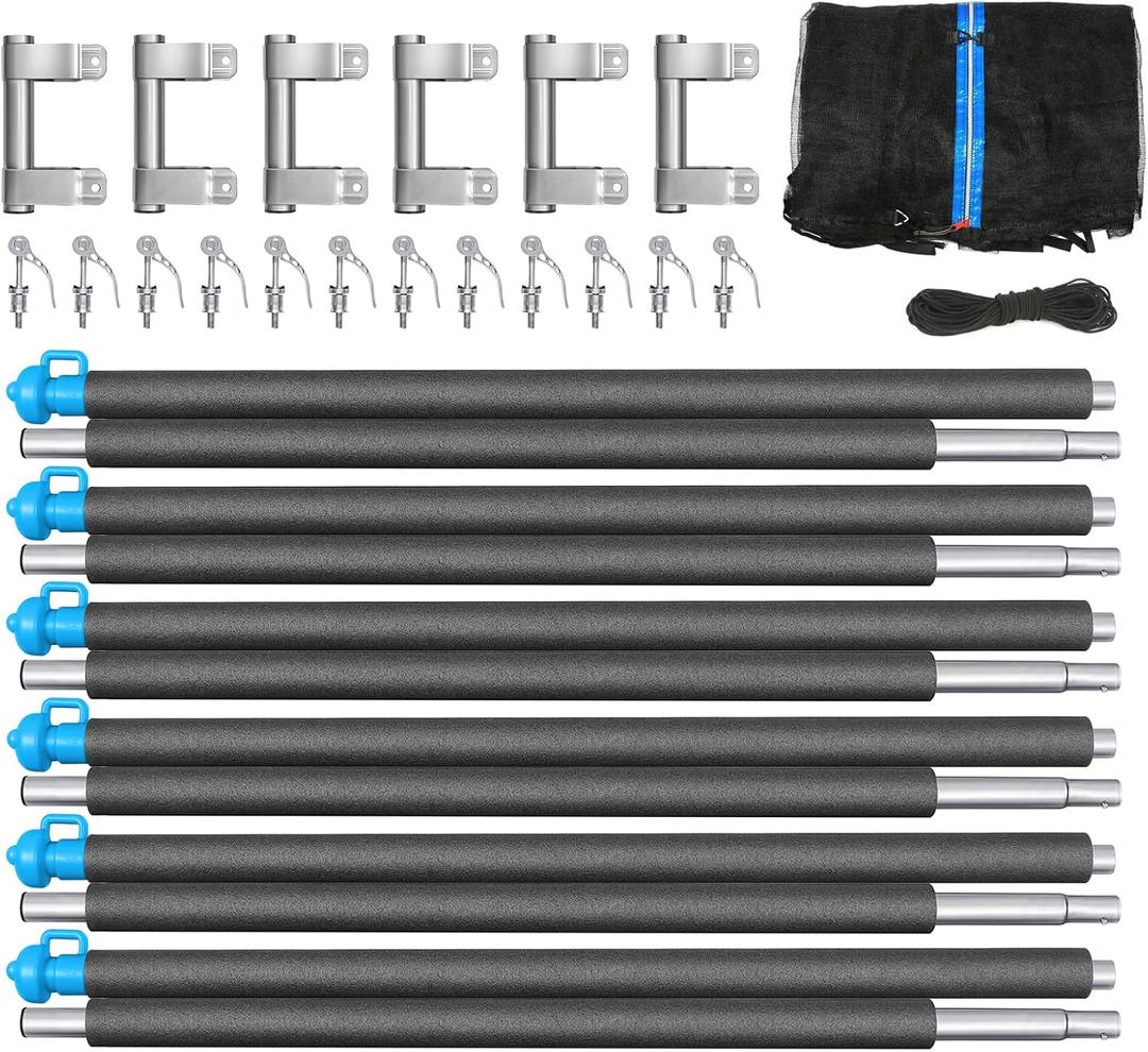 Zoomster Trampoline Replacement Enclosure Poles with Clamp and Hardware Fits 6 Straight Poles Trampoline (No Tool Needed. Can be Assembled by only one Adult) (15FT Pole with Net)