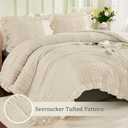 WONGS BEDDING Beige Textured Comforter Set King,3 Pieces Ruffle Farmhouse Shabby Chic Comforter for Queen Bed,Soft Seersucker Boho Bedding Set with 1 Ruffle Comforter,2 Tufted Pillowcases 104"90"