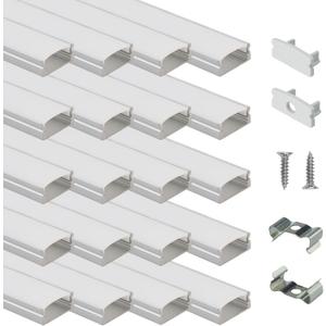 Muzata 20Pack 3.3FT/1M LED Channel Aluminum U Shape Silver LED Strip Diffuser Channel with Milky White Cover Easy Installation U1SW WW 1M