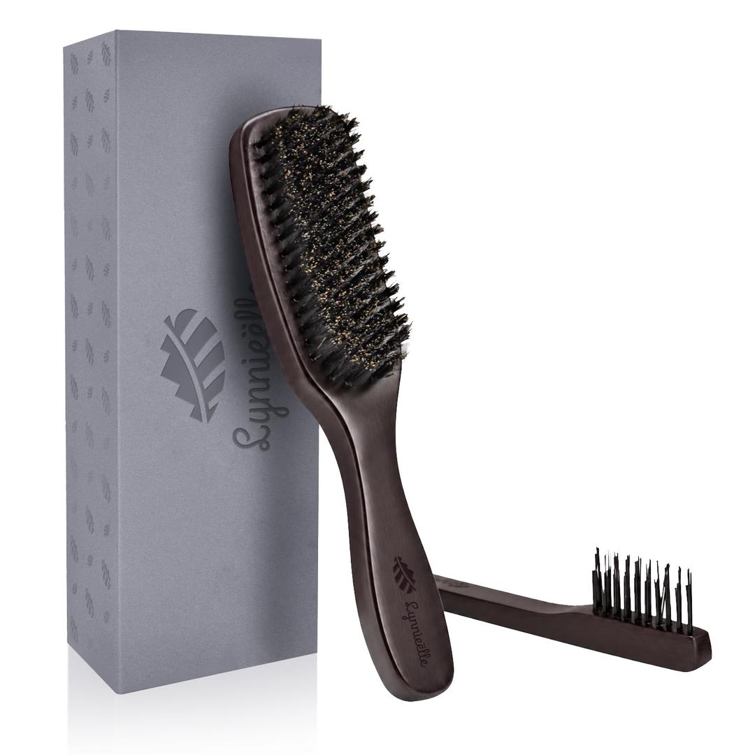 100% Boar Bristle Hair Brush for Fine & Thin Hair - Handmade Wooden Slick Back Brush for Men & Women, Adds Shine, Smoothness & Volume, Medium Soft Pure Bristle for Beard and Hair Care