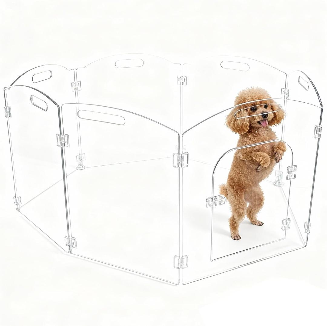 6 x Clear Acrylic Freestanding Dog Gates for The House Folding 6-Panels Pet Gates for Doorways, Indoor Stairs, and Hallways, Transparent Barrier for Dogs, Puppies, and Cats