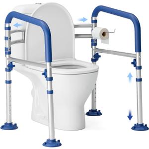 Loyoda Foldable Toilet Safety Rails for Seniors - Adjustable Toilet Safety Frame & Toilet Handles for Elderly & Disabled, Fits Most Toilets, 350lb Capacity, Blue