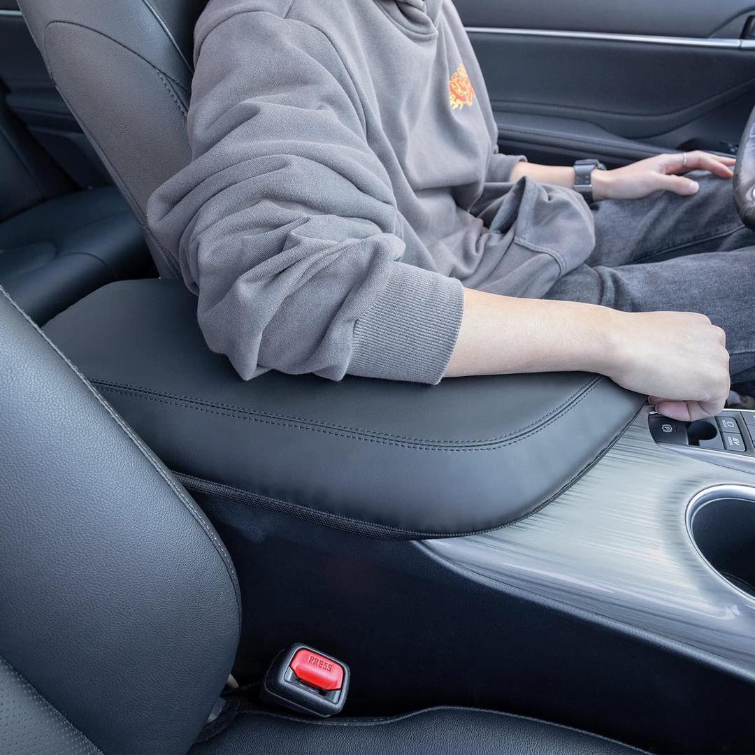 TOPINSTALL New Center Console Cover Compatible with 2018-2024 Toyota Camry Interior Accessory, PU Leather Armrest Box Lid Protector Anti-Scratch Middle Console Cover Black (Not for 2025)